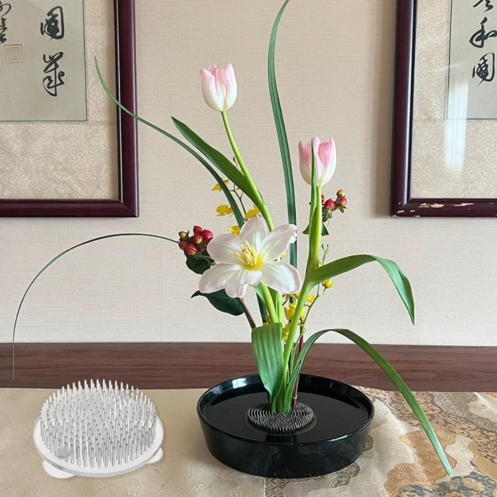 Ikebana Vase Kenzan - 1/3 stuks transparante Ikebana-stengelhouder, ronde DIY-arrangementbasis,